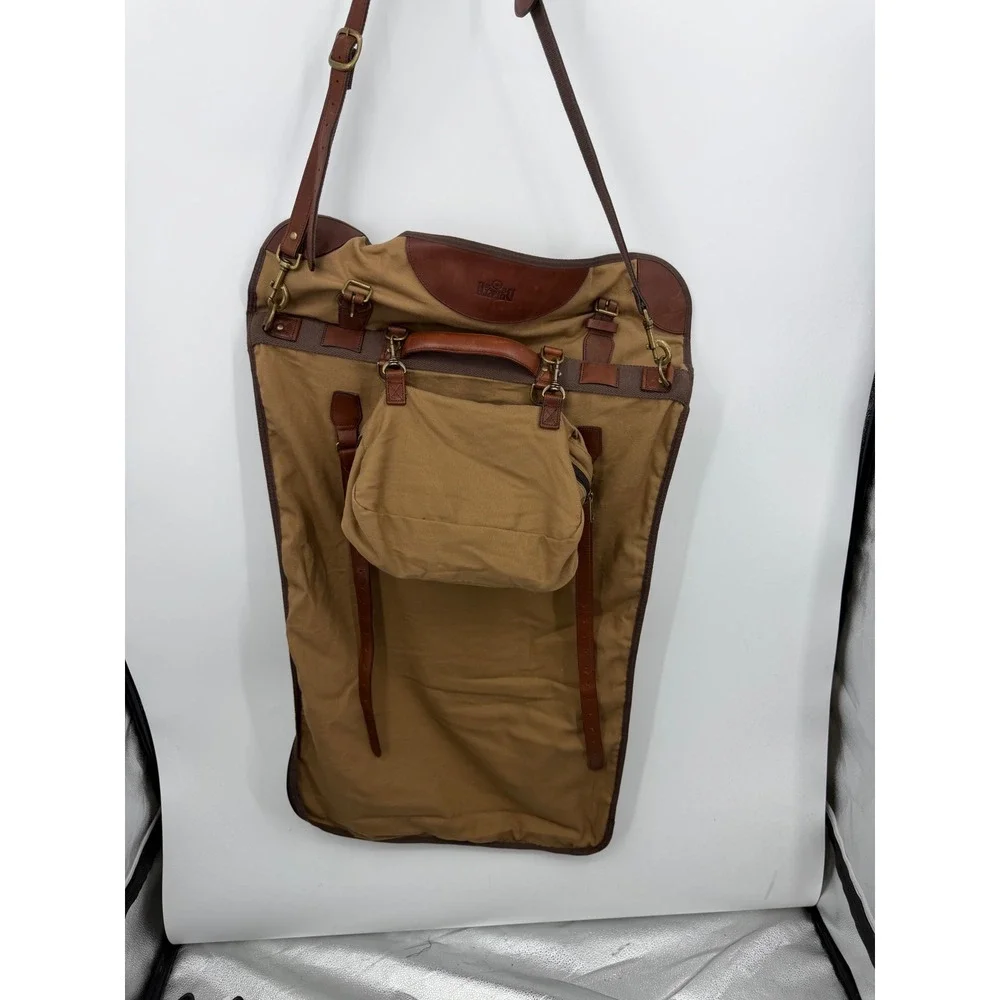 Duluth Trading Co Fire Hose Canvas Garment Bag one night stand Tan Leather Trim
